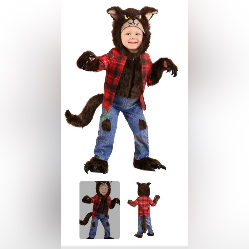 Werewolf Costume for Kids - Red Plaid and Brown Fur